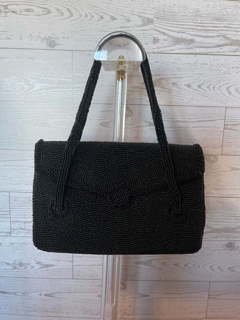 Vintage Richere Bag by Walborg black beaded handbag made in Japan